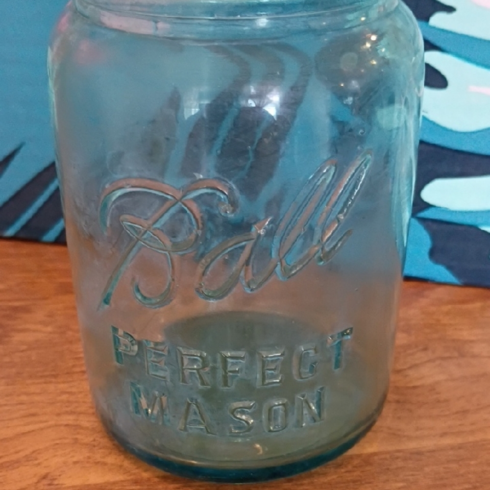 Ball Perfect Mason Jar - Aqua Blue Pint Size Vintage #5
